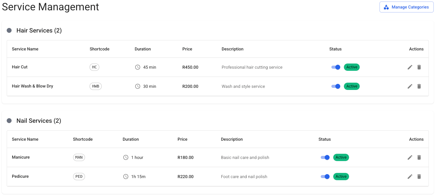 Service Organization interface preview showing implemented functionality