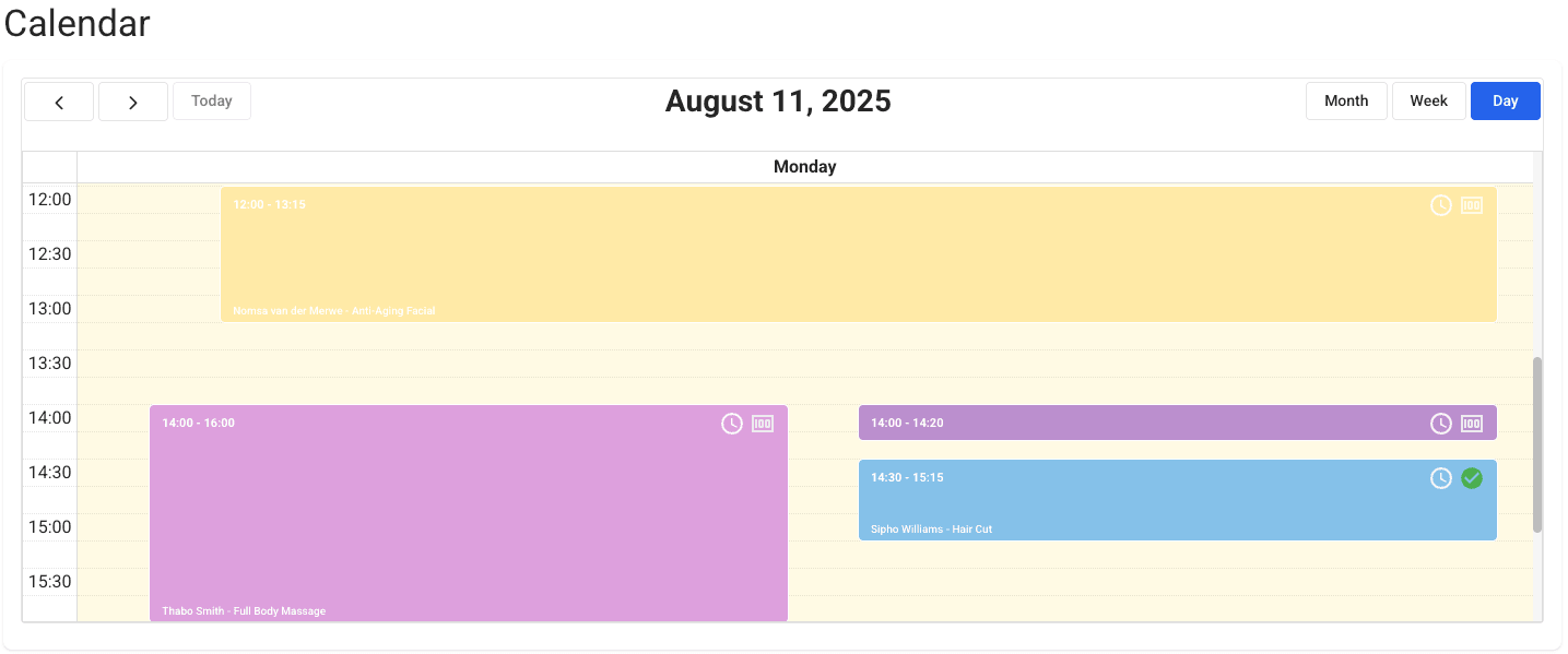 Advanced Calendar Management interface preview showing implemented functionality